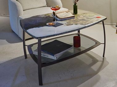 Hand-painted lava stone and stainless steel coffee table CUSCINO DOMIZIANI