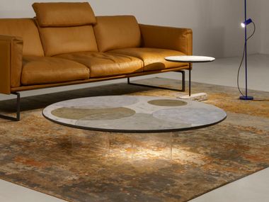 Hand-painted lava stone and plexiglass coffee table with light ELIOS DOMIZIANI