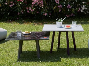 Hand-painted lava stone and stainless steel coffee table IMPERO DOMIZIANI