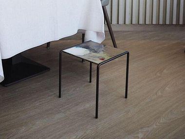 Square Hand-painted lava stone and stainless steel coffee table MINI MATI DOMIZIANI