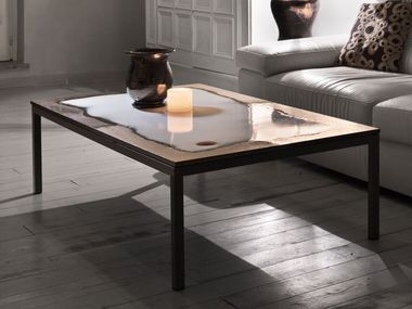 Hand-painted lava stone and stainless steel coffee table SMART DOMIZIANI