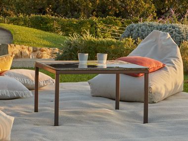 Hand-painted lava stone and stainless steel coffee table SMART DOMIZIANI