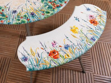 Hand-painted lava stone and stainless steel bench VENERE DOMIZIANI