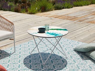 Hand-painted lava stone and stainless steel coffee table ZIG ZAG DOMIZIANI