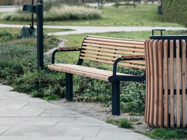 Steel and wood bench with back INSTINCT Decona