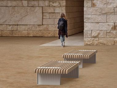 Backless steel and wood bench SYNONYM Decona