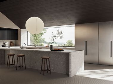 Kitchen with an island in metallic lacquer with rounded sides CO.06 DelTongo