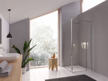 Corner glass and aluminium shower cabin with hinged door STILA 2000 Duka
