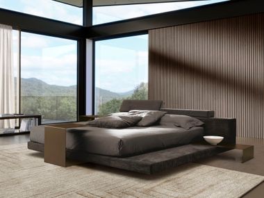 Doppelbett Bett mit Polsterkopfteil mit Bettkasten ATLANTE Duomo Design