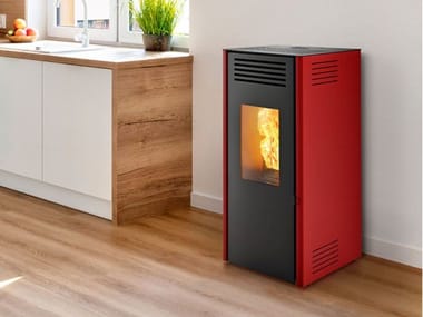 CAMINETTI MONTEGRAPPA, ELICA Stufa a pellet in acciaio a parete per riscaldamento aria