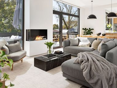 Inserto para chimenea de bioetanol en acero con ventana panorámica FLEX LEFT CORNER FIREPLACES EcoSmart Fire