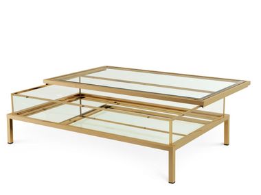 Tavolino basso rettangolare in acciaio e vetro HARVEY Eichholtz