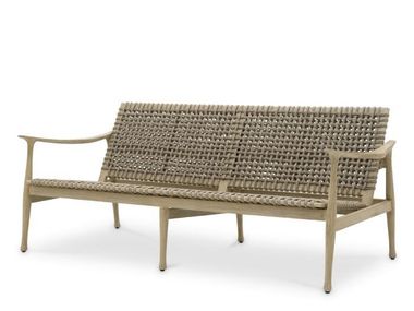 2 seater straight teak and rope garden sofa MANZO Eichholtz