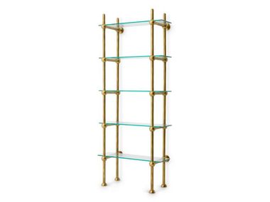 Open wall-mounted brass and glass bookcase MONFORTE Eichholtz