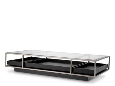 Tavolino basso rettangolare in acciaio e vetro ROXTON Eichholtz