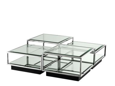 Tavolino quadrato basso in acciaio e vetro TORTONA Eichholtz