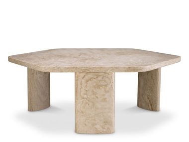 Mesa de centro hexagonal de café de travertino de três pernas ZENITHO Eichholtz