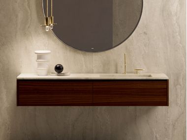 Porcelain stoneware washbasin with integrated countertop ABACO Elitique