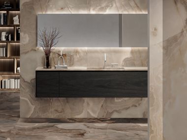 Wall-mounted wooden vanity unit ABACO Elitique