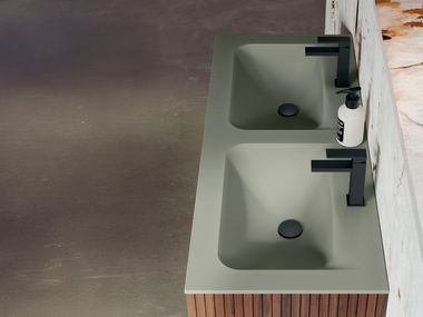 Double rectangular Duratek washbasin with integrated countertop VIVO Elleci