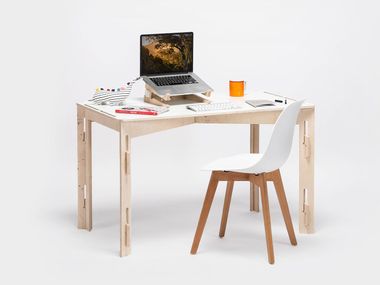 LEON Rectangular birch workstation desk with cable management By Esposit