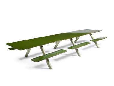 Tavolo da picnic rettangolare in pietra lavica con panchine integrate PANIGIRI LAVA PICNIC Extremis