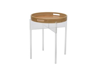 Round coffee table with wooden tray and plexiglass legs CARRY FEZA DSGN