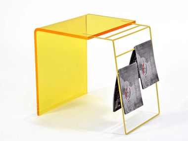 Rectangular plexiglass coffee table with integrated magazine rack LEG FEZA DSGN