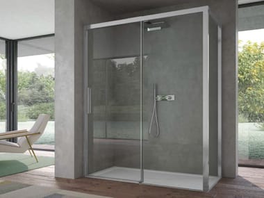 Box doccia angolare in vetro con porta scorrevole FOCUS | Box angolare apertura muro