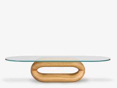 Low oval wood and glass coffee table GUDI FÖRNİ
