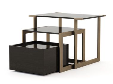 Square brass and wooden side table FORTUNE Stylish Club