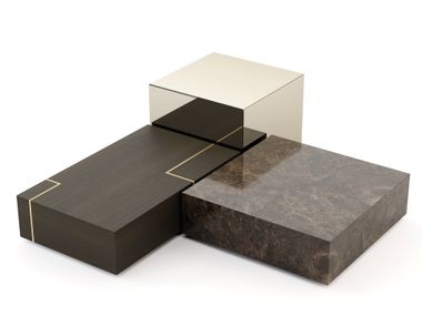 Low wooden, marble and glass coffee table FORTUNE Stylish Club