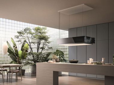Stainless steel island hood with activated carbon filters with integrated lighting LEVANTE Falmec
