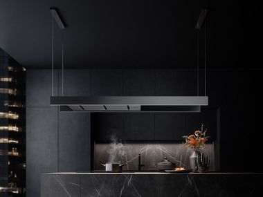 Inselhaube aus Stahl und Glas mit integrierter Beleuchtung LIGHT Falmec