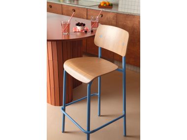 Wooden and aluminium stool with footrest STUDIE Fermob