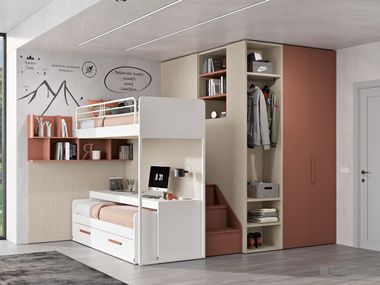 Bedroom with wardrobe, double pull-out bed and desk COMPOSITION 106 Ferrimobili