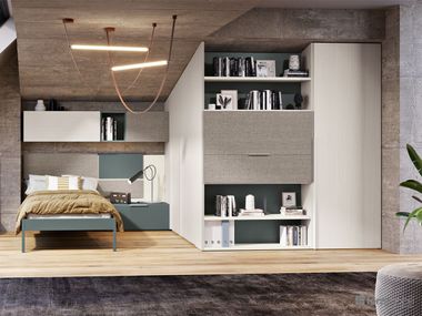 Bedroom with walk-in closet, bookcase and desk COMPOSITION 108 Ferrimobili