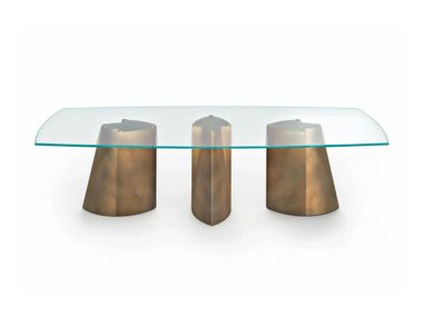 Barrel-shaped table with glass or marble top and metal base OGIVA Fiam Italia