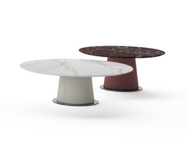 Round coffee table with marble top and leather base DAVID Former In Italia