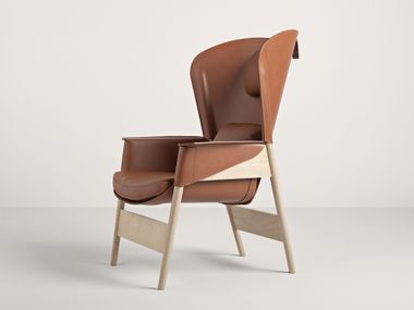 Bergère tanned leather armchair with armrests HETA Frag