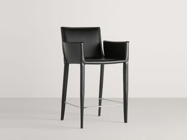 Upholstered tanned leather kitchen stool with armrests LATINA CP Frag