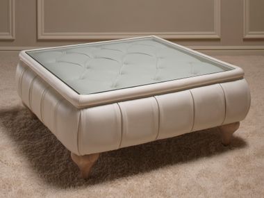 Square leather pouf/side table with glass top MANUEL Giovannetti Classici