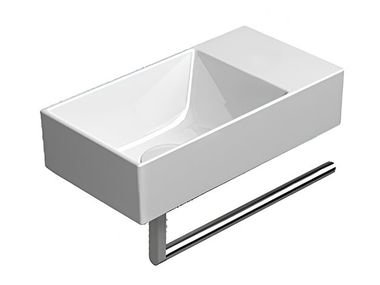 Rectangular wall-mounted ceramic handrinse basin KUBE X 9483011 GSI ceramica