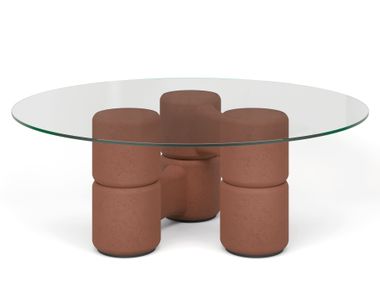 Tempered glass table with spatulate wood base MOLECOLA Gallotti&Radice
