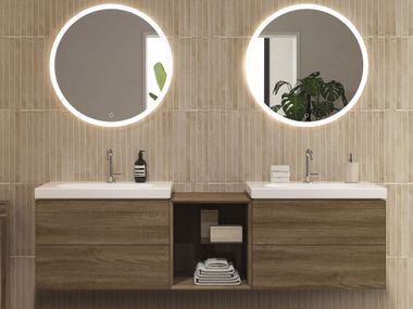 Suspended open wooden bathroom wall cabinet SHELF UNIT SQUARE Geberit