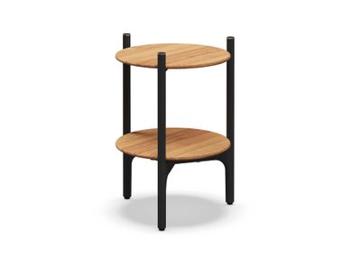 Tavolino da giardino rotondo in teak e alluminio verniciato a polvere a tre gambe GRAND SAIL Gloster