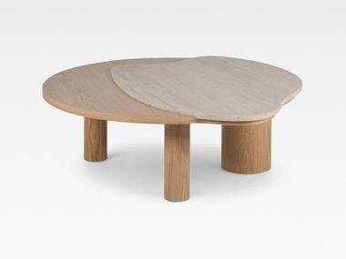 Oak and  Travertine marble coffee table BORDEIRA Greenapple