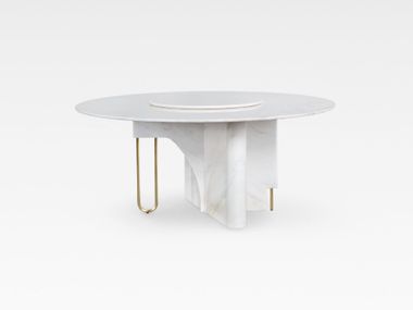 Round Calacatta marble table with Lazy Susan FERREIRINHA Greenapple