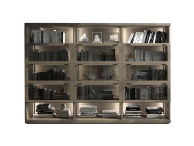 Wood and glass bookcase with built-in lights CITY HURTADO