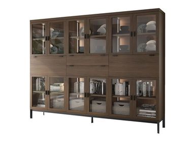 Wood and glass bookcase with built-in lights and drawers CITY HURTADO